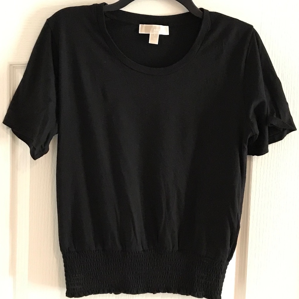 Michael Kors, Medium, Black, Short Sleeve, smocked waist, top